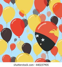 Papua New Guinea National Day Flat Seamless Pattern. Flying Celebration Balloons in Colors of Papua New Guinean Flag. Papua New Guinea Patriotic Background with Celebration Balloons.
