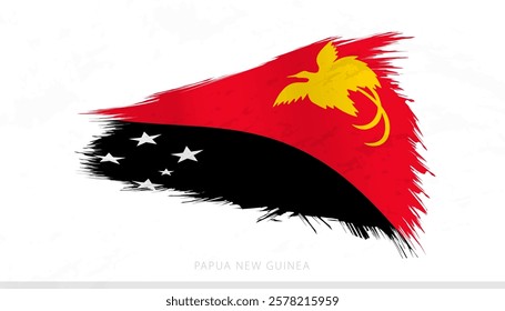 Papua New Guinea National Flag with Textured Brush Strokes. Artistic Brush Stroke Design.