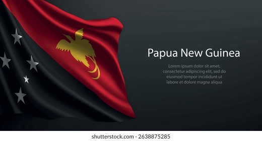 Papua New Guinea national flag with ripples and shadows on a gradient black backdrop
