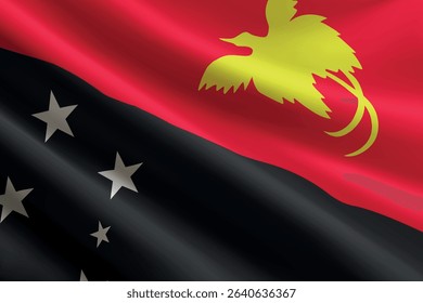 Papua New Guinea national flag waving in the wind, realistic detailed silk texture