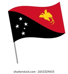 Bandeira nacional da Papua-Nova Guiné vibra com mastro