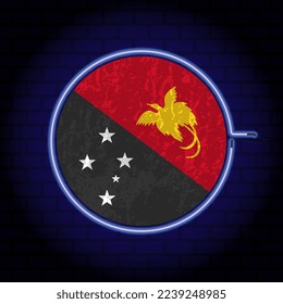 Papua New Guinea neon grunge flag on wall backgrond. Vector illustration.