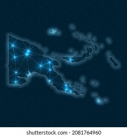 Papua New Guinea network map. Abstract geometric map of the country. Digital connections and telecommunication design. Glowing internet network. Trendy vector illustration.