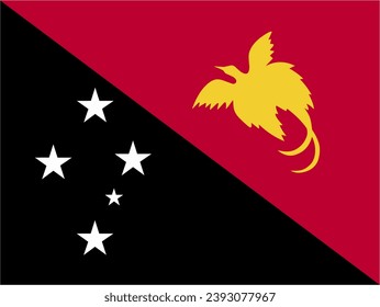 Papua New Guinea official flag vector with standard size and proportion. National flag emblem with accurate size and colors.