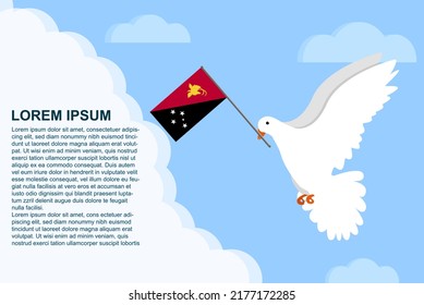 Papua New Guinea peace concept with text area, Dove of Peace bird with Papua New Guinea flag in its beak, dove flying in the clouds, vector illustration design, Papua New Guinea peace day template