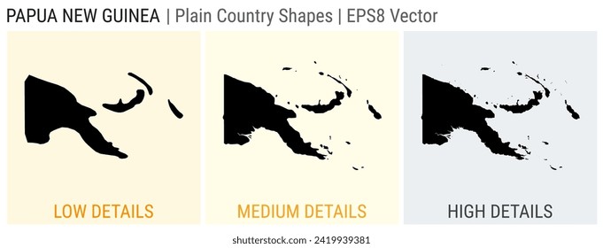 Papúa Nueva Guinea - forma de país liso. Mapas detallados bajos, medios y altos de Papua Nueva Guinea. Ilustración del vector EPS8.