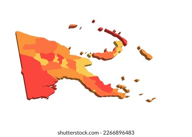 Papua New Guinea political map of administrative divisions - provinces, autonomous region and National Capital District. 3D map in shades of orange color.