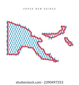 Papua New Guinea population map. Stick figures Papuan people map with bold red translucent country border. Pattern of men and women icons. Isolated vector illustration. Editable stroke.