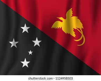 Papua New Guinea realistic waving flag vector illustration. National country background symbol. Independence day.