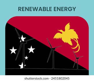 Papua New Guinea renewable energy, environmental and ecological energy idea, wind turbine with Papua New Guinea flag, electrical industry, alternative solar power