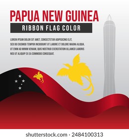 Papua Neue Guinea Bändchen Flagge mit Kalibobo Leuchtturm Silhouette und Dekoration