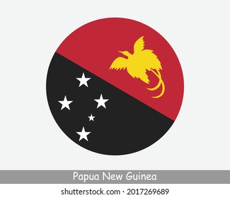 Papua New Guinea Round Circle Flag. Papua New Guinean Circular Button Banner Icon. EPS Vector