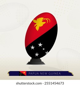 Papúa Nueva pelota de rugby de Guinea en Rugby pateando camisetas con diseño moderno. Ilustración perfecta para deportes, orgullo nacional y proyectos relacionados con el rugby.