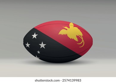 Papua New Guinea rugby ball featuring the national flag design on a gray background