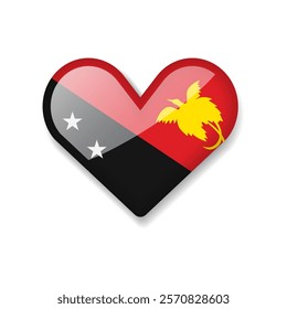 Papua New Guinea - Shiny Flag in the Form of Heart. Vector Illustration.