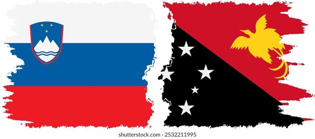 Papua New Guinea and Slovenia grunge flags connection, vector