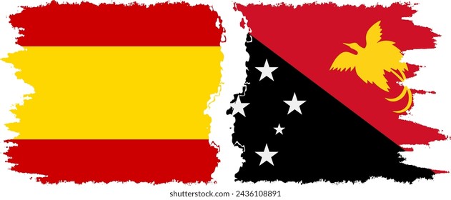 Papua New Guinea and Spain grunge flags connection, vector