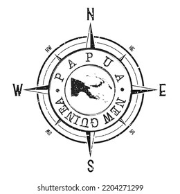 Papua New Guinea Stamp Map Compass Adventure. Illustration Travel Country Symbol. Seal Expedition Wind Rose Icon.