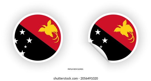 Papua New Guinea sticker flag icon set in circle shape and circle with peel off on white background