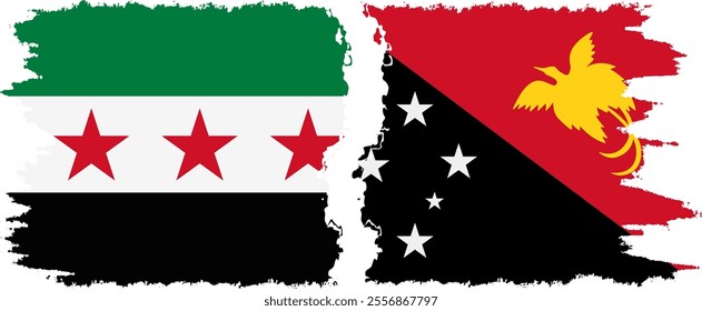 Papua New Guinea and Syrian Revolution grunge flags connection, vector