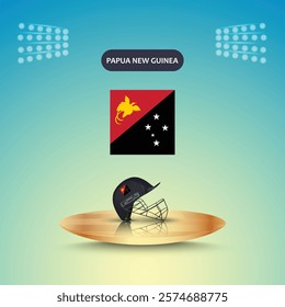 Papua New Guinea team helmet cricket, Papua New Guinea flag, helmet vector, stadium light, abstract background