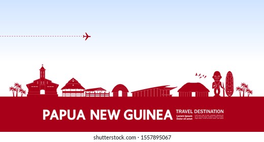  Papua New Guinea travel destination grand vector illustration.