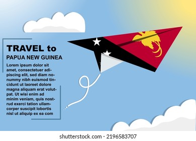 Papua New Guinea travel vector banner with paper flag and text space, Papua New Guinea country flag on paper plane, holiday and vacation concept, summer travel template and pattern, flight ticket idea