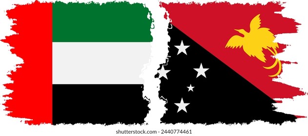 Papua New Guinea and United Arab Emirates grunge flags connection, vector