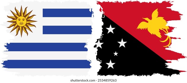 Papúa Nueva Guinea y Uruguay conexión de banderas grunge, Vector