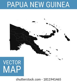 Mapa vectorial de Papúa Nueva Guinea con nombre de país, negro sobre fondo blanco.