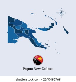 Papua New Guinea vector map and flag, Flag map of Papua New Guinea, vector