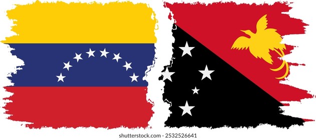 Papua New Guinea and Venezuela grunge flags connection, vector