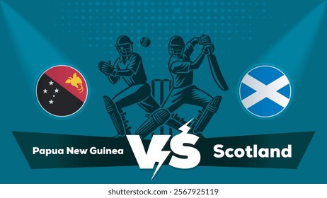 Papua New Guinea VS Scotland , Scotland Vs Papua New Guinea cricket match , Cricket match concept with creative illustration.eps