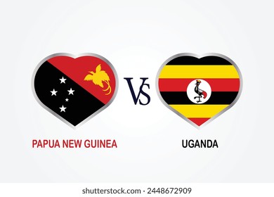 Papua New Guinea Vs Uganda, Cricket Match concept with creative illustration of participant countries flag Batsman and Hearts isolated on white background