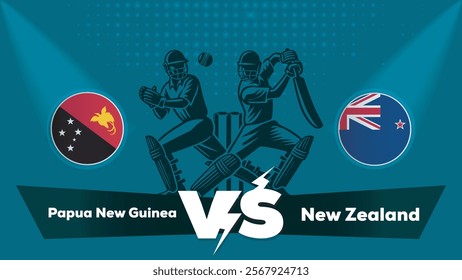 Papua New Guinea VS New Zealand Match , New Zealand Vs Papua New Guinea  cricket match , Cricket match concept with creative illustration.eps