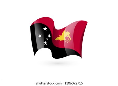 Papua New Guinea waving flag vector icon, national symbol. Flag of Papua New Guinea, fluttered in the wind - vector illustration isolated on white background.