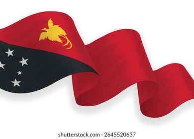 Papua New Guinea waving flag with bright colors on clean background