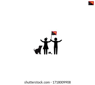 Papua New Guinean children with national flag of Papua New Guinea, future of Papua New Guinea concept, sign symbol background, vector illustration.