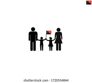 Papua New Guinean family with Papua New Guinea national flag, we love Papua New Guinea concept, sign symbol background, vector illustration.