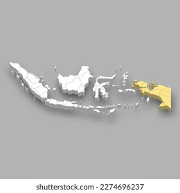 Papua region location within Indonesia 3d isometric map