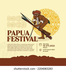 Papuan Festival with Dani Warrior Illustration for Social Media Post