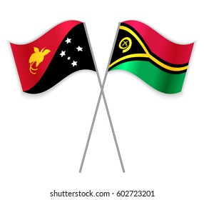 Papuan and Vanuatuan crossed flags. Papua New Guinea combined with Vanuatu isolated on white. Language learning, international business or travel concept.