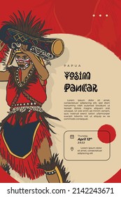 papuanese yosim pancar dancer indonesian culture hand drawn poster ilustration