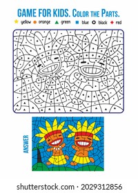 Papuans dance in dress made of plants. Coloring book for preschoolers. Actively developing game. Math for children.