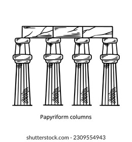 Papyriform columns hand drawing sketch vector, illustration history building from egypt.