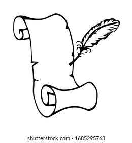 papyrus birch bark paper scroll. writing with a pen. empty space for copying text.  vector illustration of decree letter isolated on white background.
