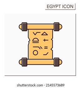 Icono de color de papiro. Papel en el antiguo Egipto para escribir o pintar. Documento histórico con el concepto jeroglífico.Egipto. Ilustración vectorial aislada 