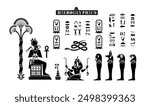 Papyrus with elements of ancient Egyptian history, Silhouette of offerings to the god Osiris, illustration of worship culture in papyrus paintings in temples and pyramid hieroglyph walls