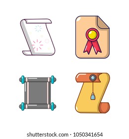 Papyrus icon set. Cartoon set of papyrus vector icons for web design isolated on white background