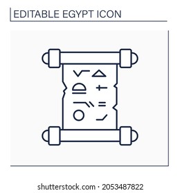 Papyrus Line Icon. Paper In Ancient Egypt For Writing Or Painting. Historical Document With Hieroglyphs.Egypt Concept. Isolated Vector Illustration. Editable Stroke